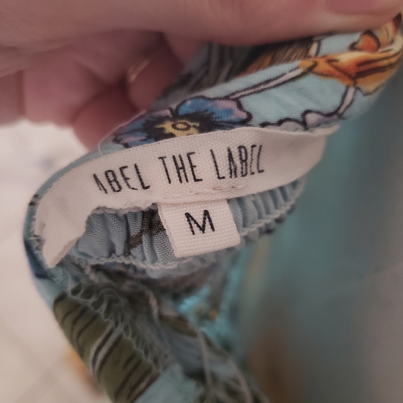 Anthropologie Abel the Label Floral‎ Blue Maxi Dress Shirred top Tiered Skirt M - Picture 7 of 9